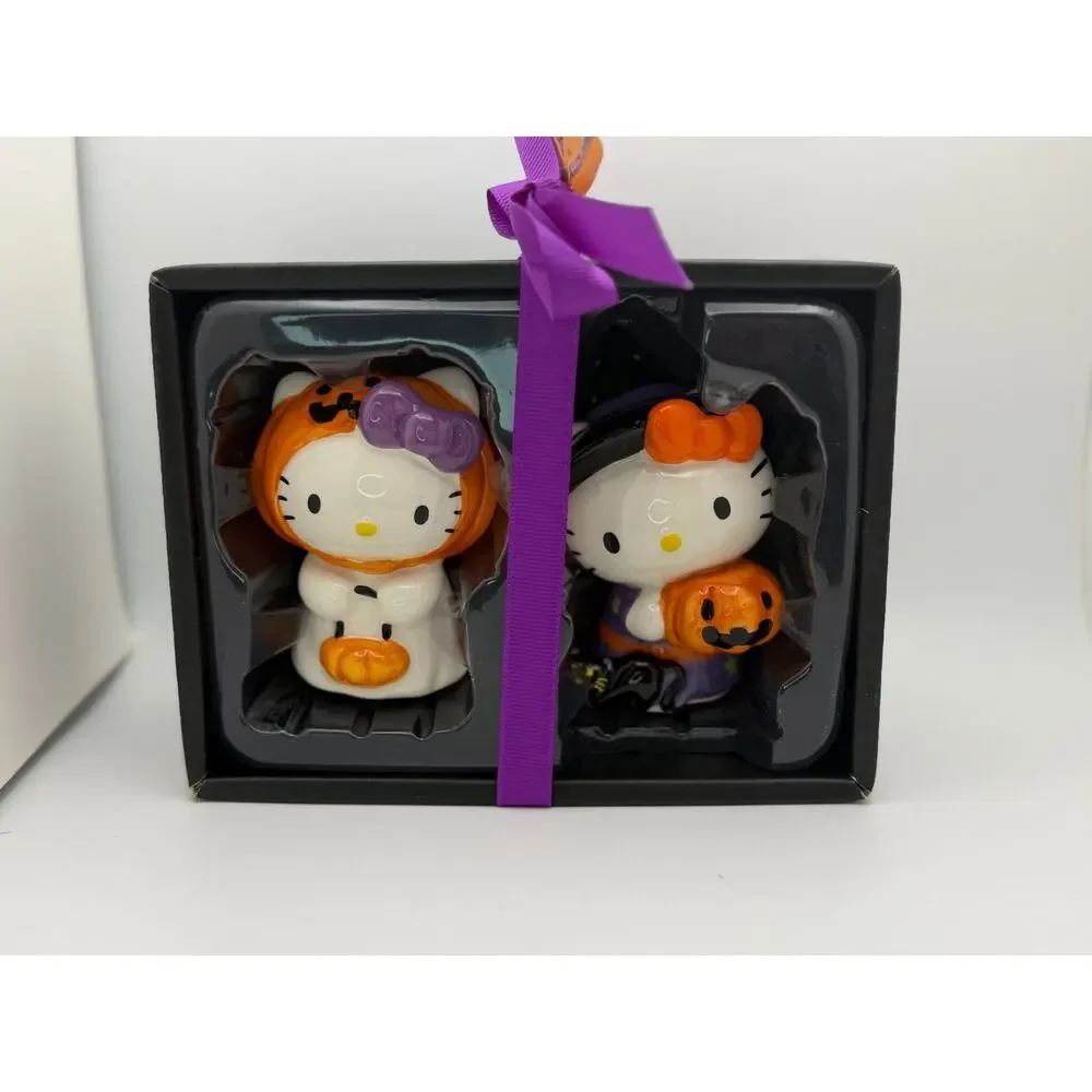 Hello Kitty Halloween Salt & Pepper Shaker Set Handcrafted Hand-Painted Ceramic